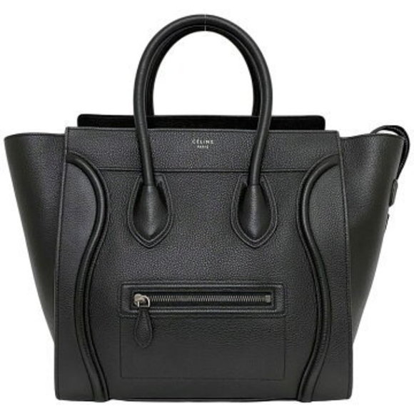 Celine Luggage Tote Bag Black Leather Handbag Trapezoid - Picture 1 of 9